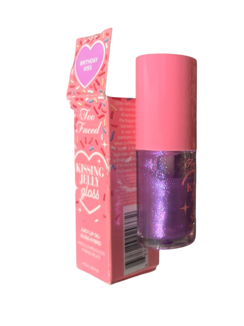 Too faced Glittery Purple Lip Oil with Pink Cap - Brand: